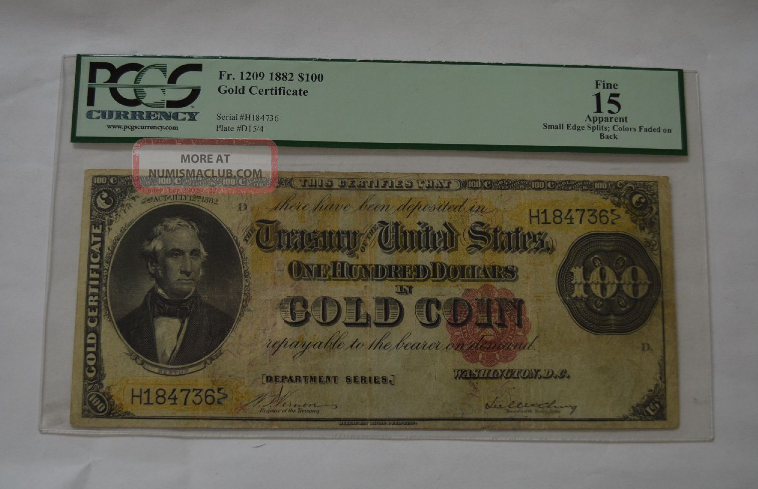 Fr.  1209 Pcgs $100 1882 Large Size Gold Certificate Fine Large Size Notes photo