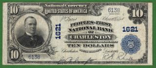 {charleston} $10 02pb Peoples - First Nb Of Charleston Sc Ch 1621 Vf+ photo