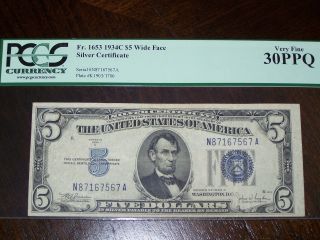 1934c $5.  00 Silver Certificate Pcgs 30 Ppq photo