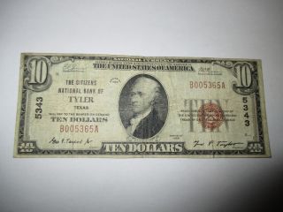 $10 1929 Tyler Texas Tx National Currency Bank Note Bill Ch.  5343 Fine Rare photo