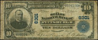 $10 Pittsburgh Pennsylvania Mellon Nat Pb 1902 6301 National Currency Lg Note photo