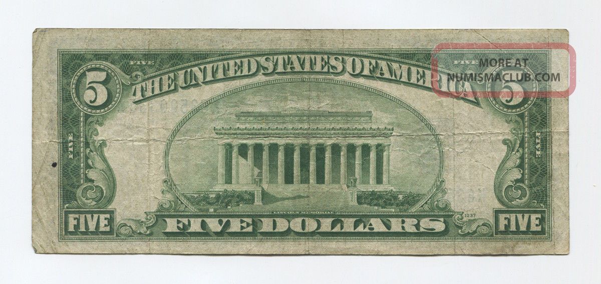 1934 A $5 Silver Certificate North Africa Invasion Wwii Emergency