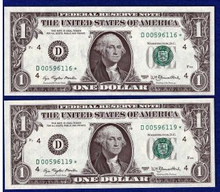 2 1977 Uncirculated Federal Reserve One Dollar Star Note photo