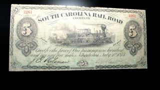 Scarce 1873 South Carolina Rail Road Company $5 Fare Ticket photo