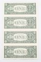2003 Us $1 Uncut Sheet (4) Dollar Unc Federal Reserve Note Uncirculated $4 Face Small Size Notes photo 1