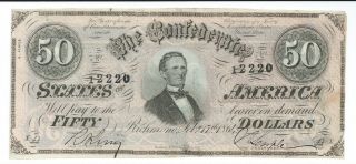 Csa 1864 Confederate Currency T66 $50 Note Chau Plate Xa Pink Color 12220 photo