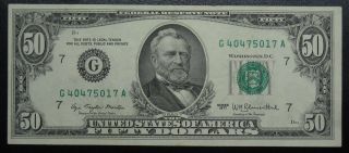 1977 Fifty Dollar Federal Reserve Note Chicago Grading Au Cu 5017a Pm7 photo