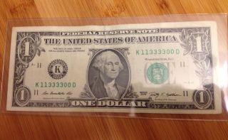 Fancy Serial Number $1 11333300 Liar ' S Poker Priority photo