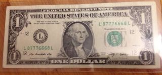 Fancy Serial Number $1 L8777 6668l Double Triple,  Priority photo