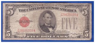 1928c 5 Dollar Bill Old Us Note Legal Tender Paper Money Currency Red Seal K - 78 photo