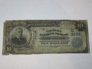 $10 1902 Kittanning Pennsylvania Pa National Currency Bank Note Bill Ch.  3104 photo