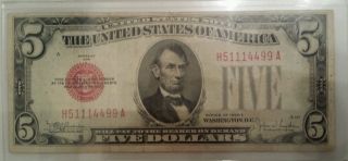1928e $5.  00 Dollar Bill photo