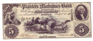 The Planters And Mechanics Bank $5 - Dalton,  Ga 1856 Choice Uncirculated photo