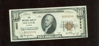National Currency: Decatur Illnois,  National Bank $10 Au+ photo