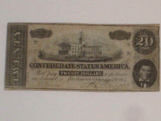 Hand Signed Civil War Confederate $20 Bill Us Paper Money Feb 17 1864 photo