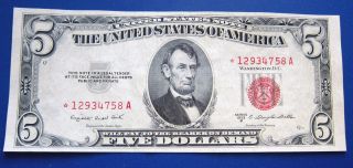 1953b Legal Tender Note $5 Red Seal Star Note Uncirculated photo