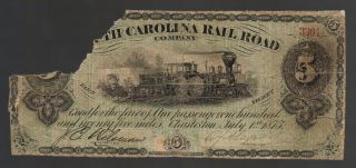$5 South Carolina Rail Road Company Charleston Sc Green Rr Old Paper Money Note photo