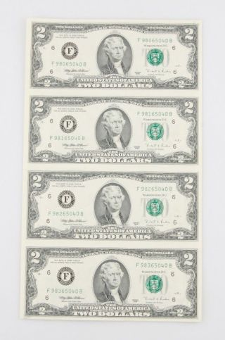 Sheet Of Four (4) Uncut 1995 $2 Bills From Bureau Of Engrave & Print W/ Brochure photo
