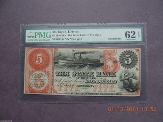 1800s $5 State Bank Of Michigan - Detroit - Pmg Unc 62 Epq photo