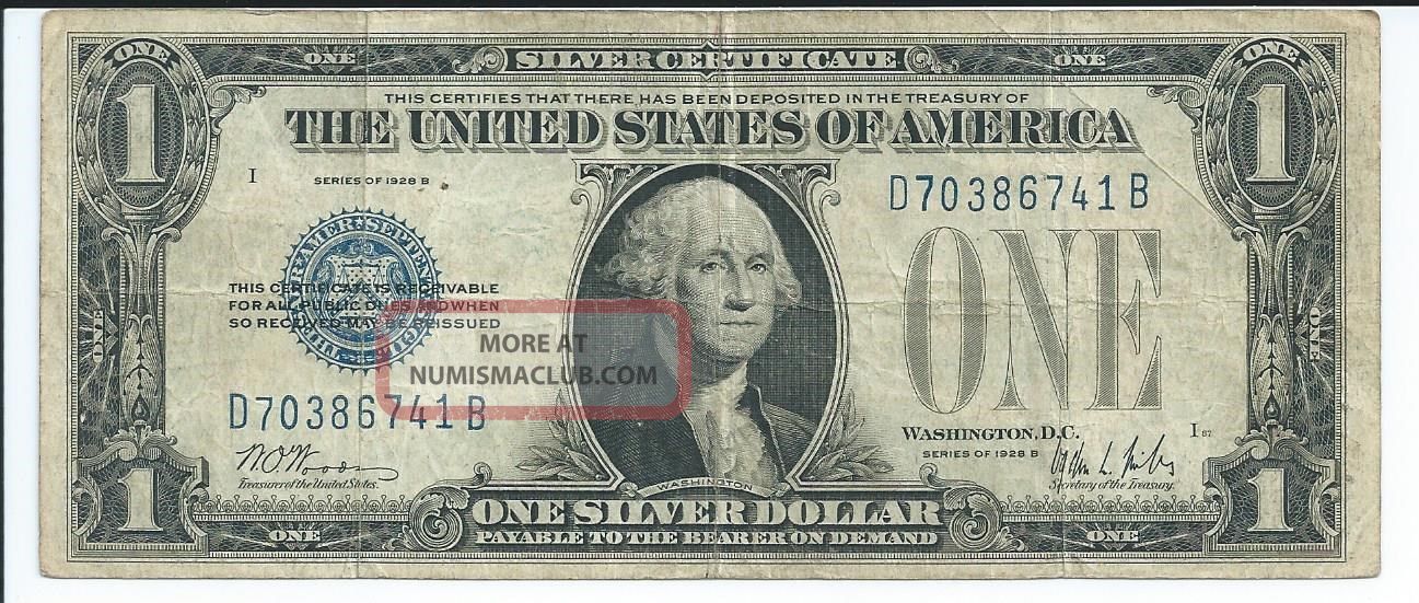 $1 Silver Certificate 1928b Db Block Fine Blue Seal 741b
