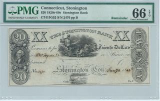 Connecticut Stonington Bank $20 1845 G52 Pmg 66 Epq Obsolete Note 2470 photo