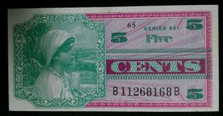 Vintage Usa Military Payment Certificate Mpc 5c Five Cents Series 661 Crisp Unc photo