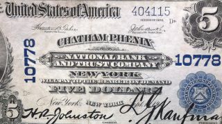 1902 $5 Plain Back - Fr 606 - Highly Desireable Chatham Phenix York Note photo