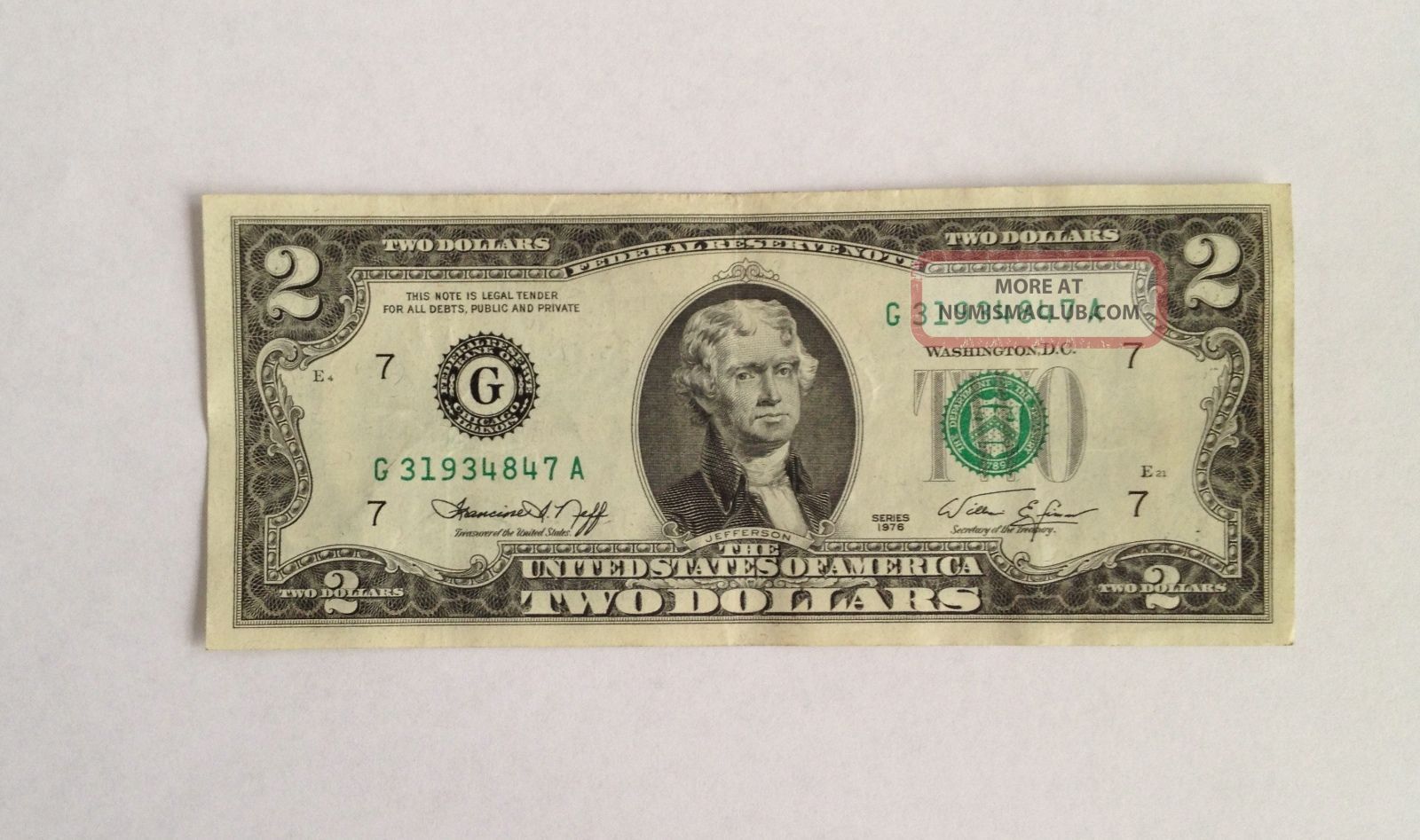value of 1976 2 dollar bill star note