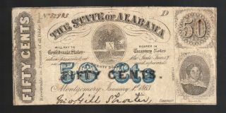 50¢ 1863 Montgomery Alabama Csa Old Confederate Obsolete Note Rebel Dixie Bill photo
