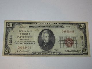 $20 1929 Paterson Jersey Nj National Currency Bank Note Bill Vf++ Great photo
