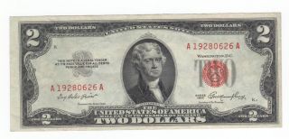 Crisp 1953 Red Seal $2.  00 Jefferson Note,  Two Dollar Bill A19280626a photo