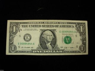 2009 $1 Frn W/ Near Repeater Serial Number - Fr - 1934 - E - Vf+ photo