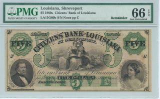 Louisiana Shreveport Citizens Bank $5 186x G60b Pmg 66 Epq Plate C photo