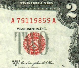 $2 1953 C Dollar Red Seal Choice Au More Currency 4 photo