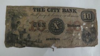 Scarce 1856 $10 The City Bank - Augusta,  Georgia Obsolete Note photo