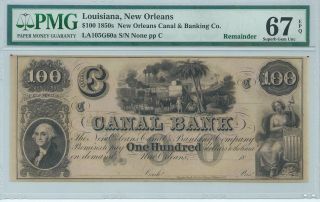 Louisiana Orleans Canal And Banking Co.  $100 185x G60a Pmg 67 Epq photo