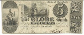 York Globe Bank $5 1840 Issued/signed G432 Note Currency 1771 Obsolete Rare photo