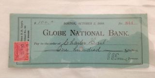 Antique Vintage Bank Note Globe National Bank Boston 1899 photo