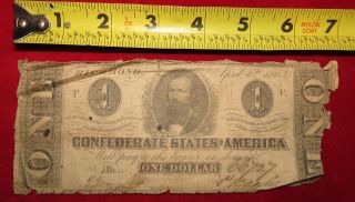 1863 Confederate State Of Richmond One Dollar Treasury Note 66727 photo