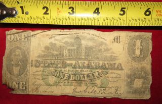 1863 Confederate State Of Alabama One Dollar Treasury Note 39397 photo