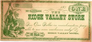 1870 ' S $1.  00 Ridge Valley Iron Co Georgia Obsolete Note photo