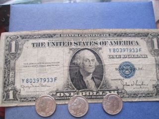1935d One Dollar Silver Certificate; 3 Coins; Circulated Good Condition; Scc41 photo