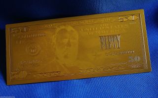 24kt.  Gold $50 Bank Note Quality Individually Die Struck,  Beauty photo
