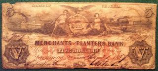 1857 Merchants And Planters Bank Five - Dollar Note - Savannah,  Ga photo
