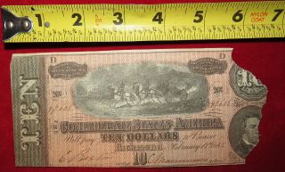 1864 Confederate State Of Richmond Ten Dollar $10 Treasury Note 49606 photo