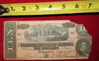 1864 Confederate State Of Richmond Ten Dollar $10 Treasury Note 97278 photo