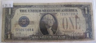 1928 A Blue Seal Funny Back One Dollar Silver Certificate 318t photo