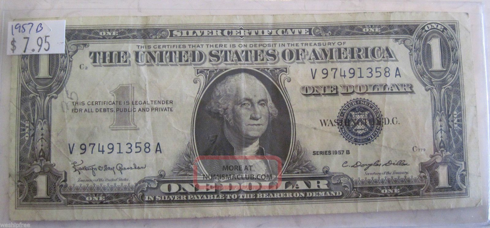 1957 B Blue Seal One Dollar Silver Certificate 318k