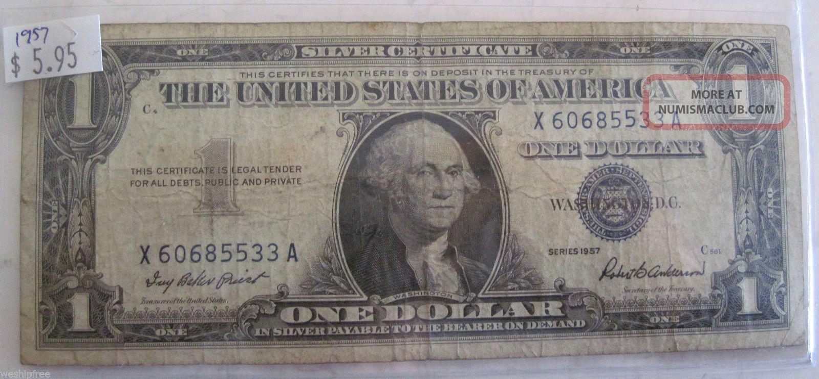 1957 Blue Seal One Dollar Silver Certificate 318l Small Size Notes photo