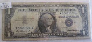 1957 Blue Seal One Dollar Silver Certificate 318l photo